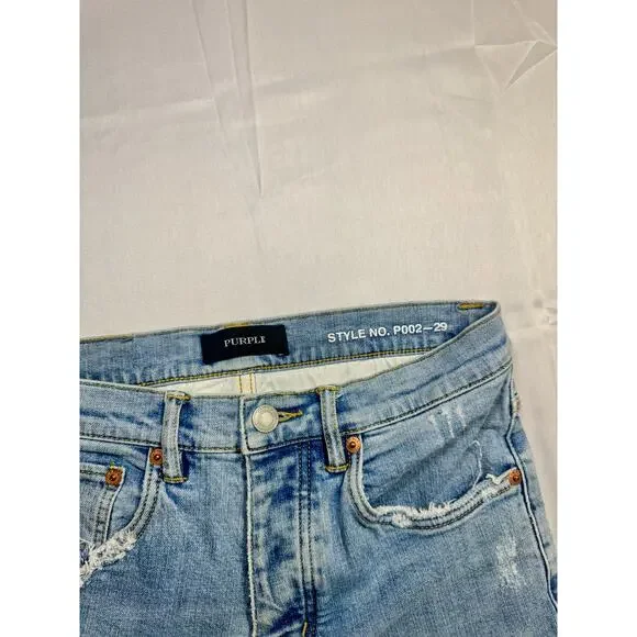 Purple Distressed Denim Shorts Light Wash Women's 29 Button Fly Y2K Streetwear - Picture 3 of 15